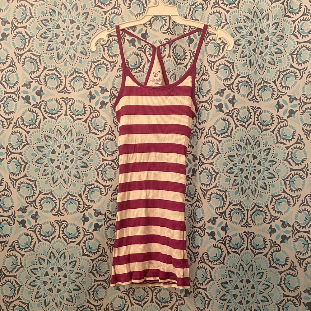 American Eagle Outfitters Women’s Medium Striped Purple & Cream Tank Top Dress
